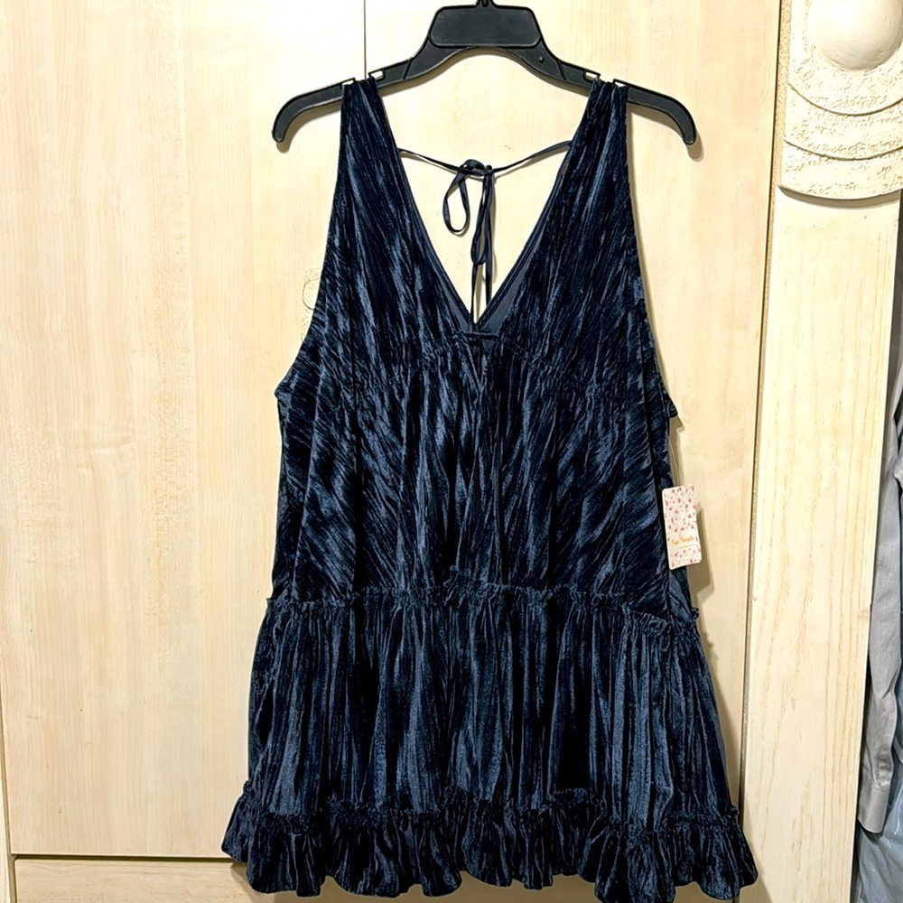 Free People Pleated Plush Velvet Swing Dress NWT Size M